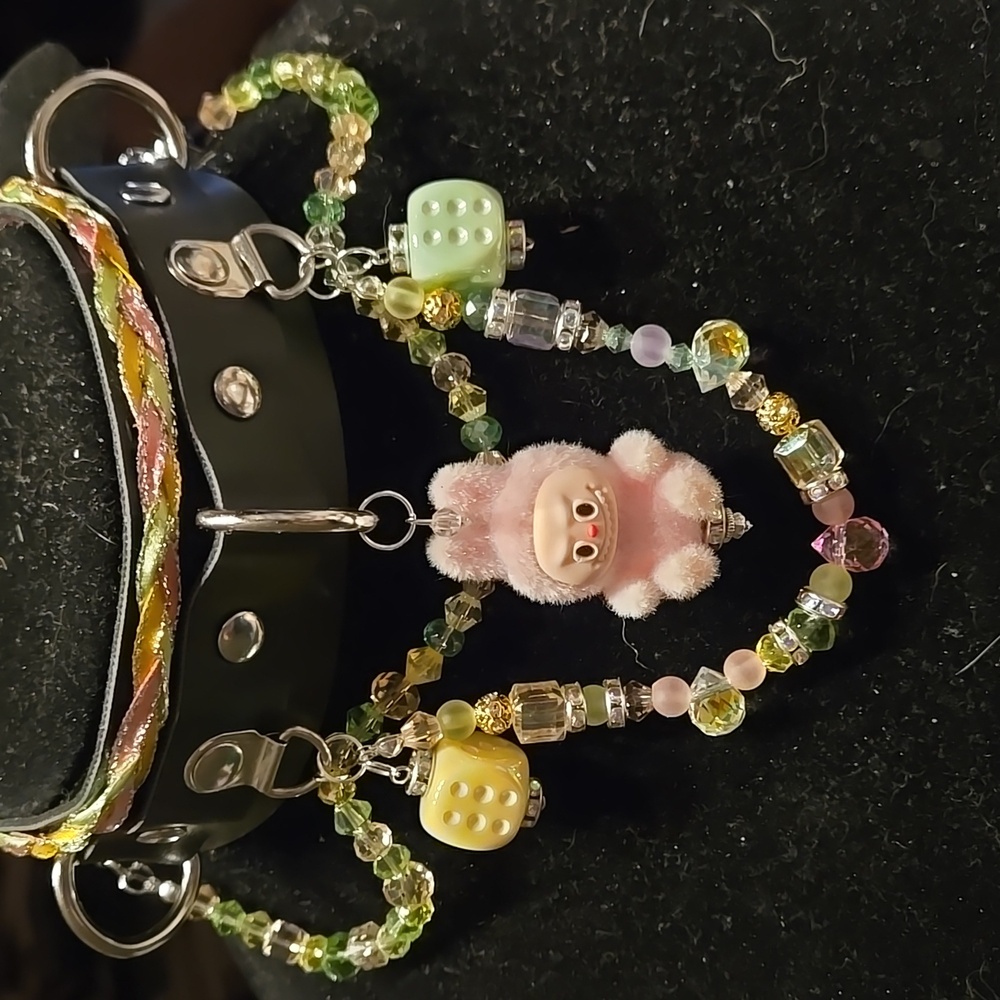 Pink Labubu Choker With Glass Beaded Strands